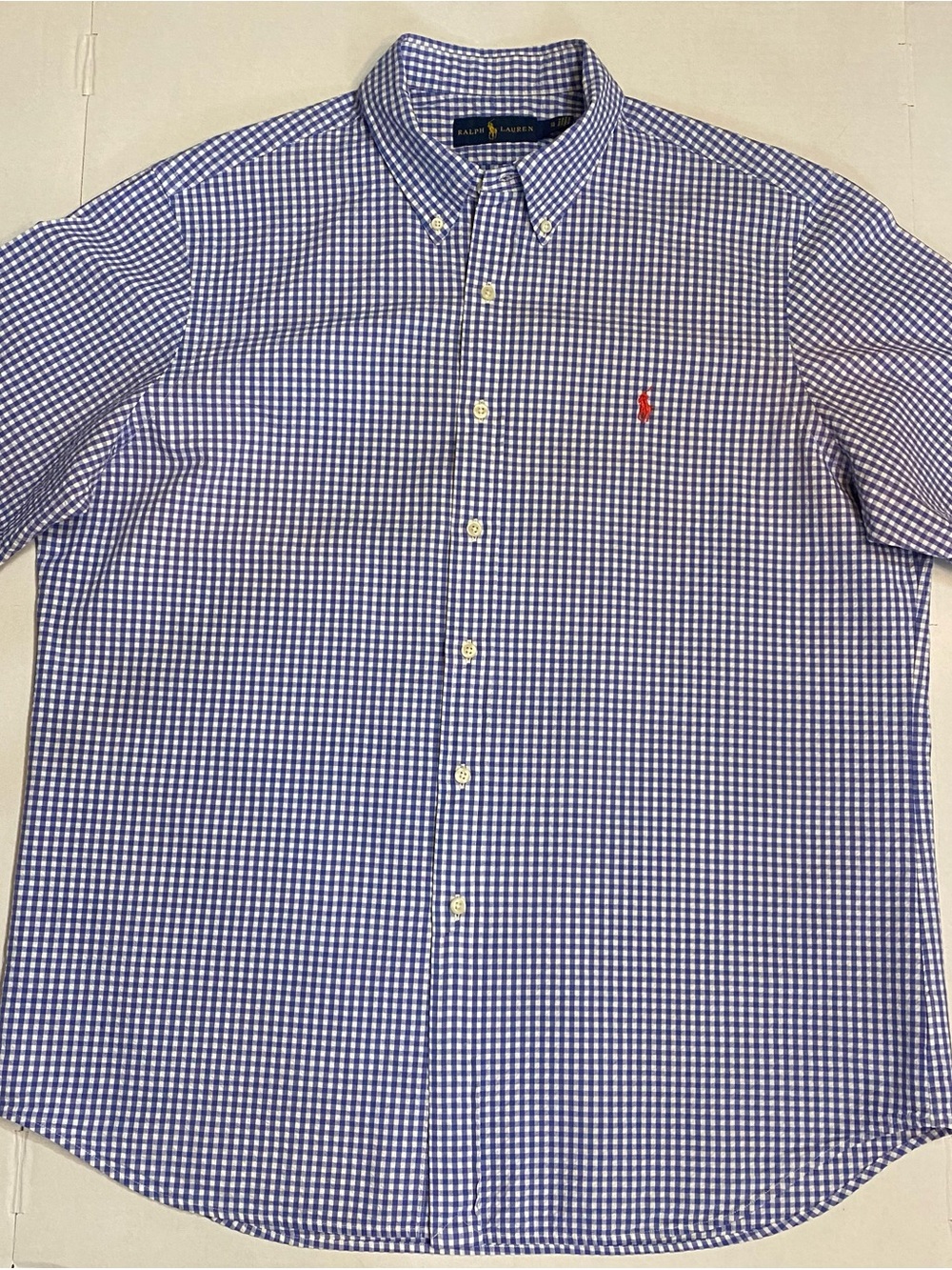 Ralph Lauren Men’s Blue Seersucker Gingham Short‑Sleeve Button‑Down Shirt XL - Picture 3 of 10